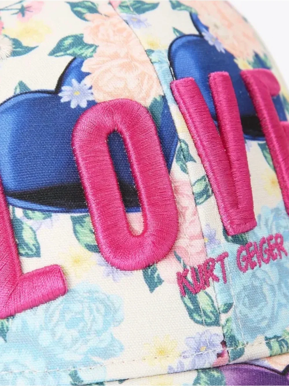 Kurt Geiger Floral 'LOVE' Pink Embroidered Baseball Cap